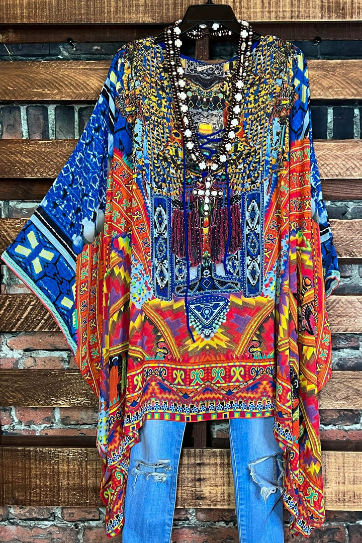 AS CHARMING AS EVER ANIMAL PRINT & CRYSTAL STYLISH TUNIC IN RED & MULTICOLOR