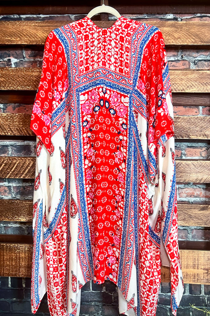 ENJOYING THIS MOMENT BALI GAUZE KIMONO IN RED & MULTI