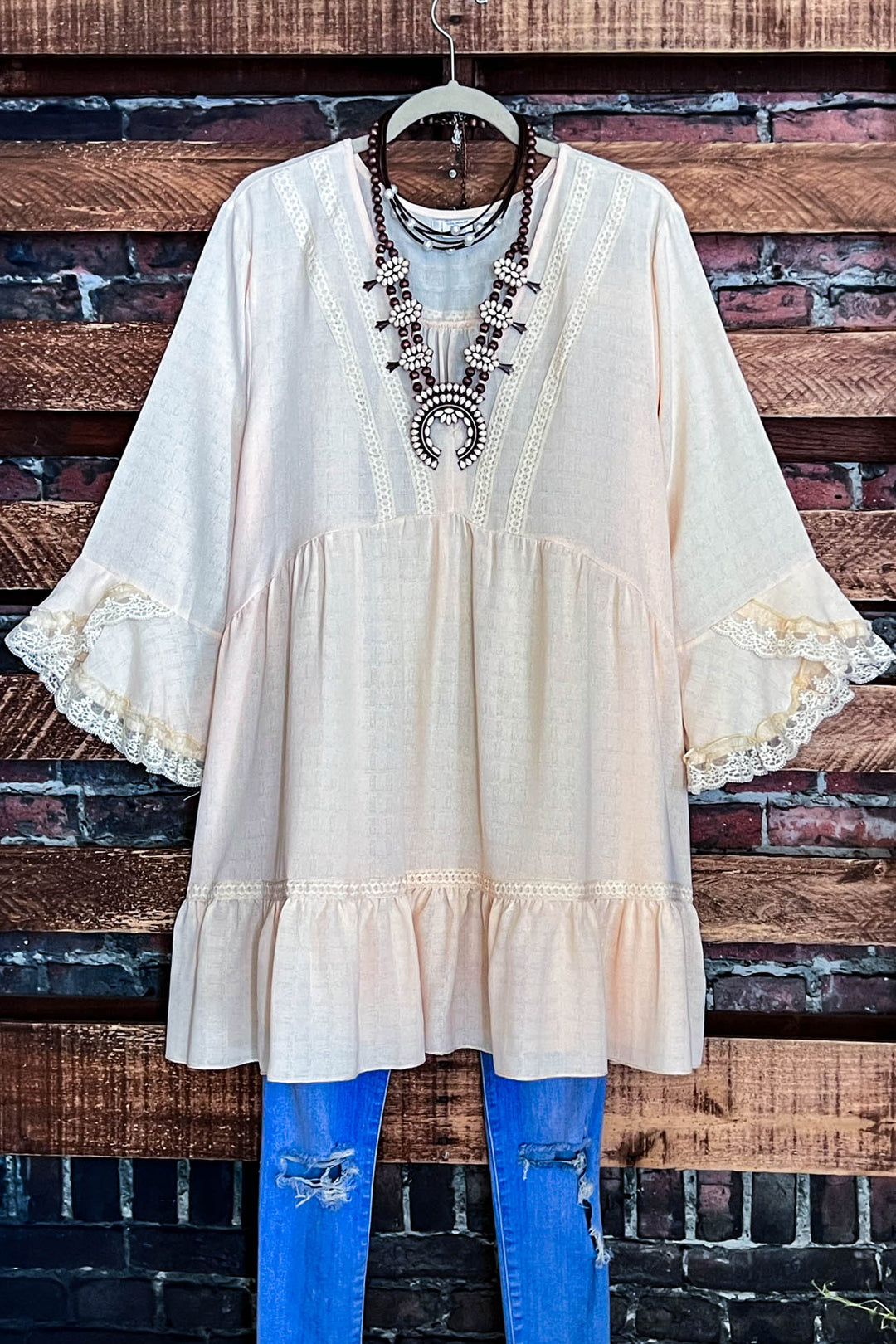 16-18 SIZE - BEIGE LACE TRIM DRESS TUNIC----------SALE