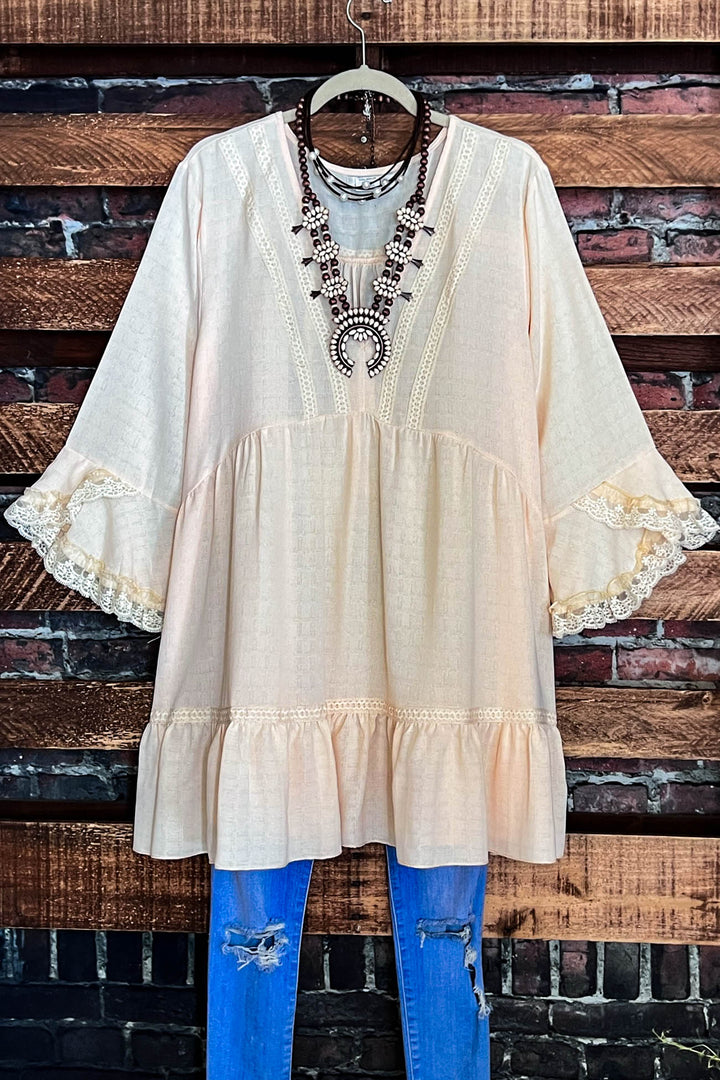 16-18 SIZE - BEIGE LACE TRIM DRESS TUNIC----------SALE