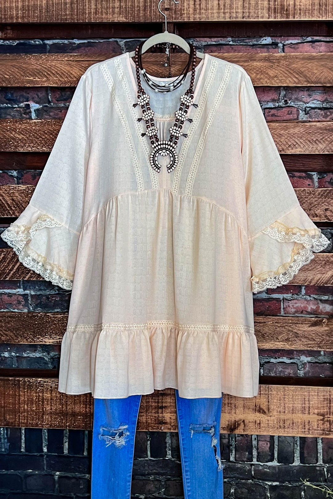 16-18 SIZE - BEIGE LACE TRIM DRESS TUNIC----------SALE