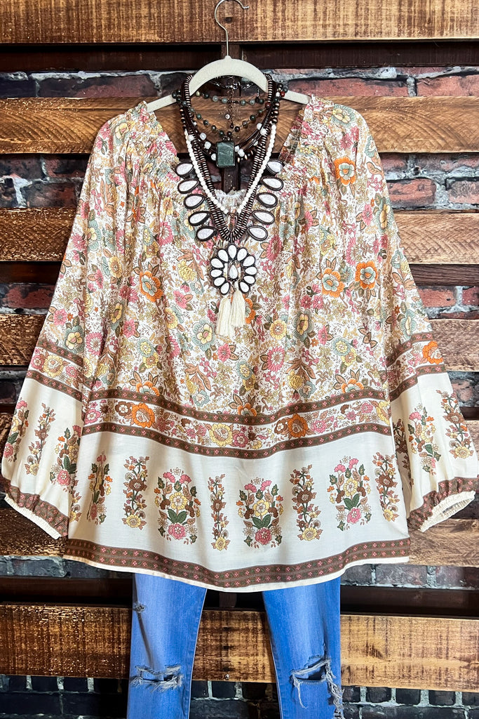 Looking Lovely Bohemian Tunic in Natural & Multi