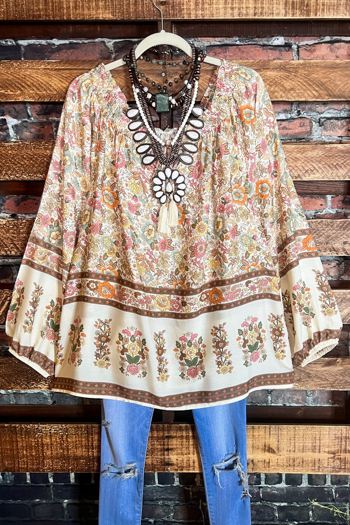 Looking Lovely Bohemian Tunic in Natural & Multi