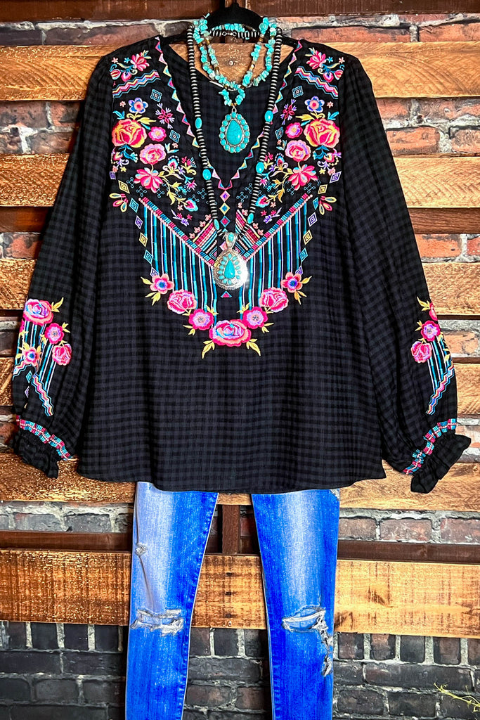 PLUS SIZE EMBROIDERED TUNIC IN BLACK -----------SALE