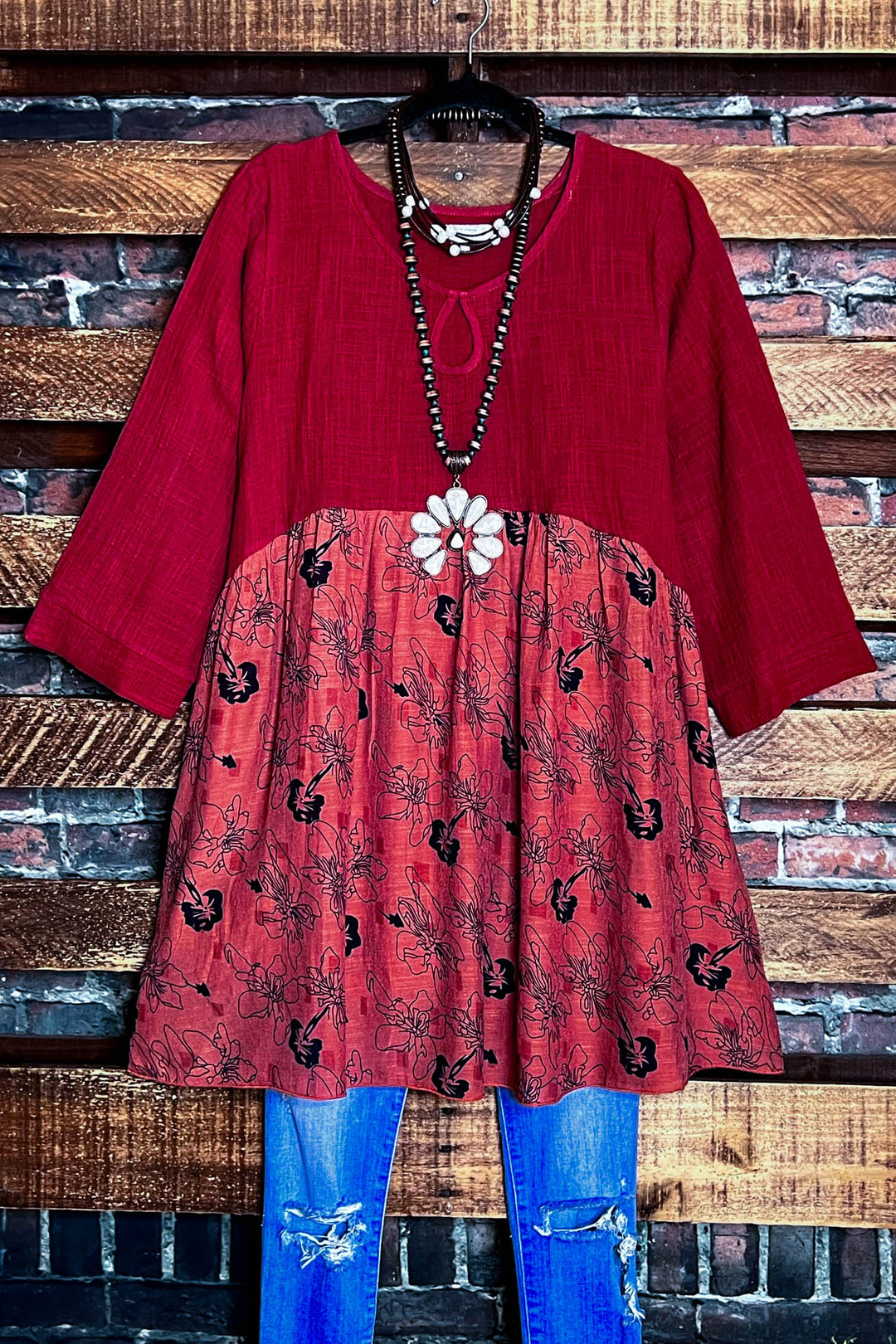 16-20 SIZE -  BABYDOLL TUNIC IN RUST--------SALE