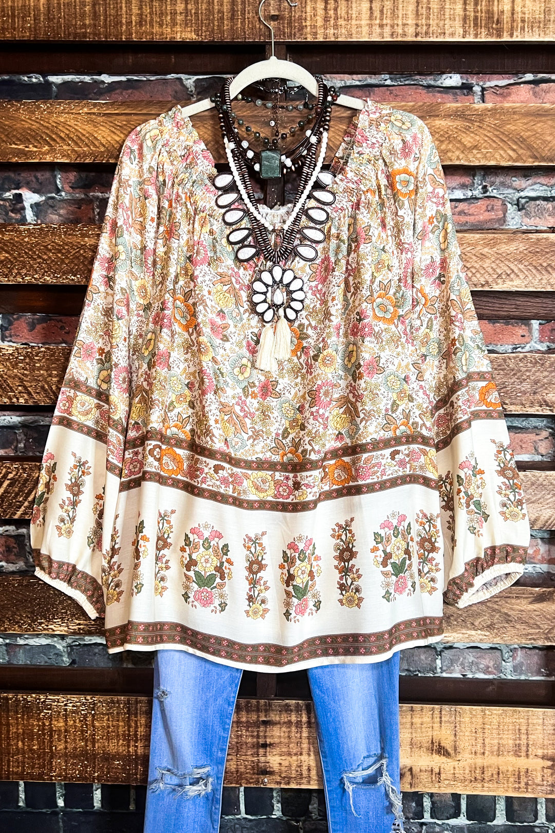 14-18 Size - Bohemian Tunic in Natural & Multi-------Sale