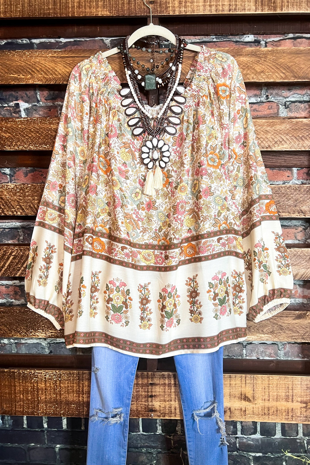 14-18 Size - Bohemian Tunic in Natural & Multi-------Sale