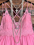 SWEET PASSION LACE BRALETTE TIERED CAMI TOP IN LIGHT PINK