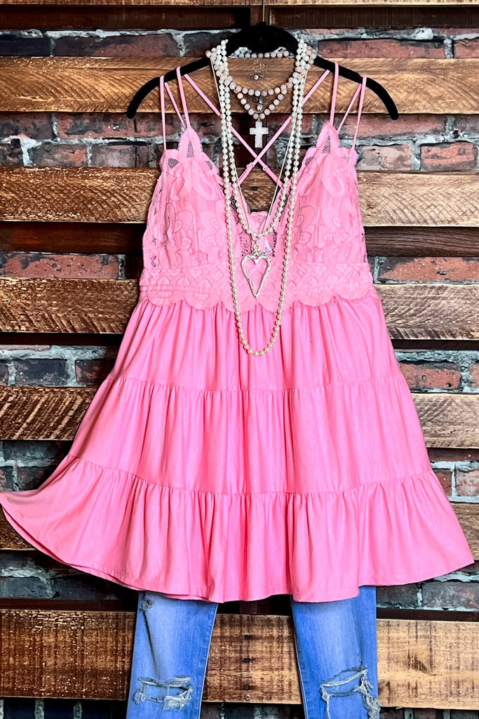 SWEET PASSION LACE BRALETTE TIERED CAMI TOP IN LIGHT PINK