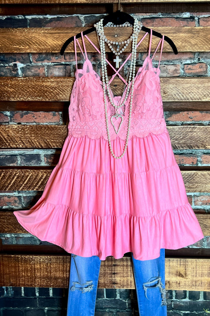 LACE BRALETTE TIERED CAMI TOP IN LIGHT PINK-----SALE