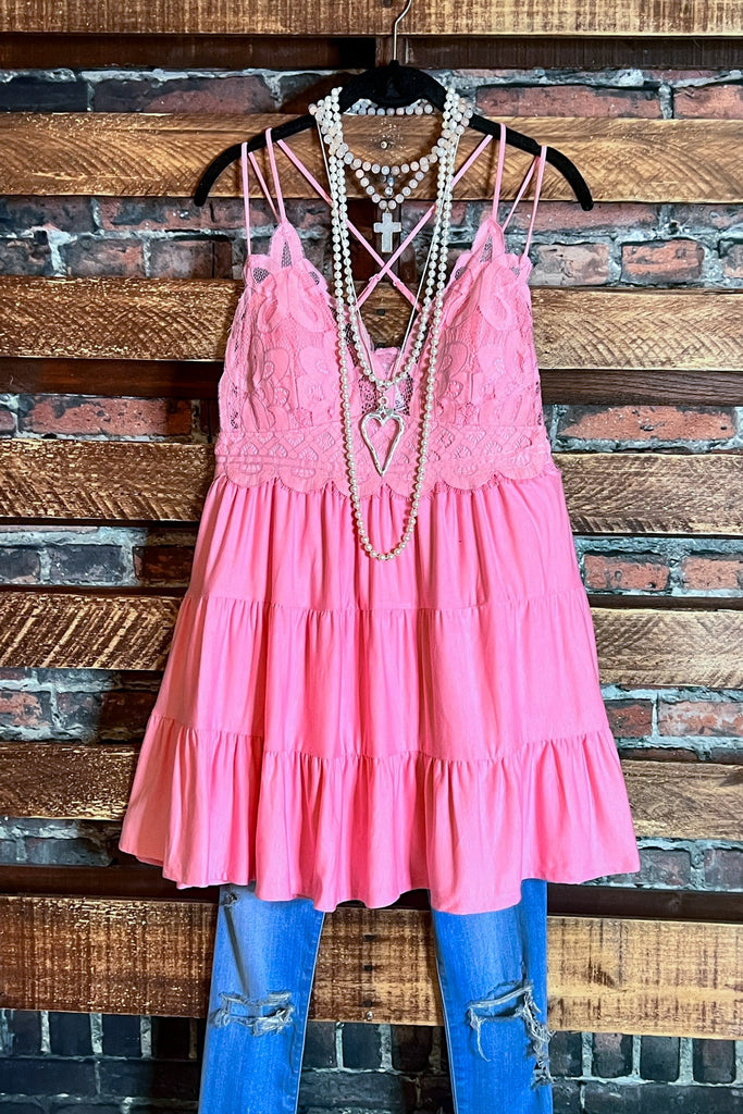 SWEET PASSION LACE BRALETTE TIERED CAMI TOP IN LIGHT PINK