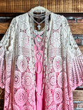 MADE TO PERFECTION CROCHET CARDIGAN IN NATURAL & PINK TONES
