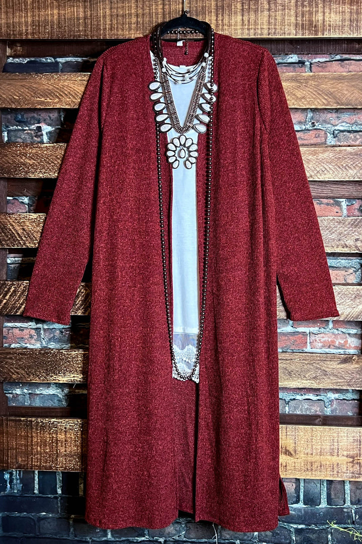 16-18 SIZE - ALL FOR THE BEST COZY COMFY MAXI CARDIGAN IN RUST----------SALE