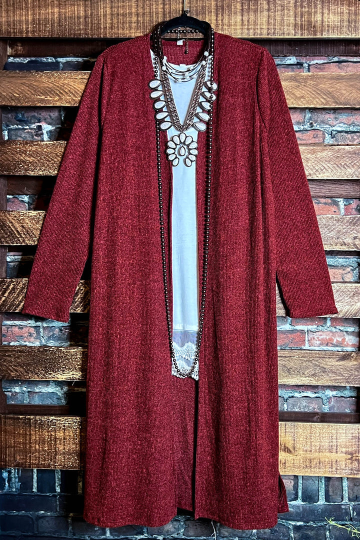 16-18 SIZE - ALL FOR THE BEST COZY COMFY MAXI CARDIGAN IN RUST----------SALE