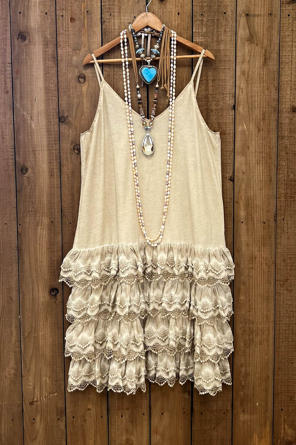 Lacey Layers Maxi Dress Cotton Linen Blend - Made in USA