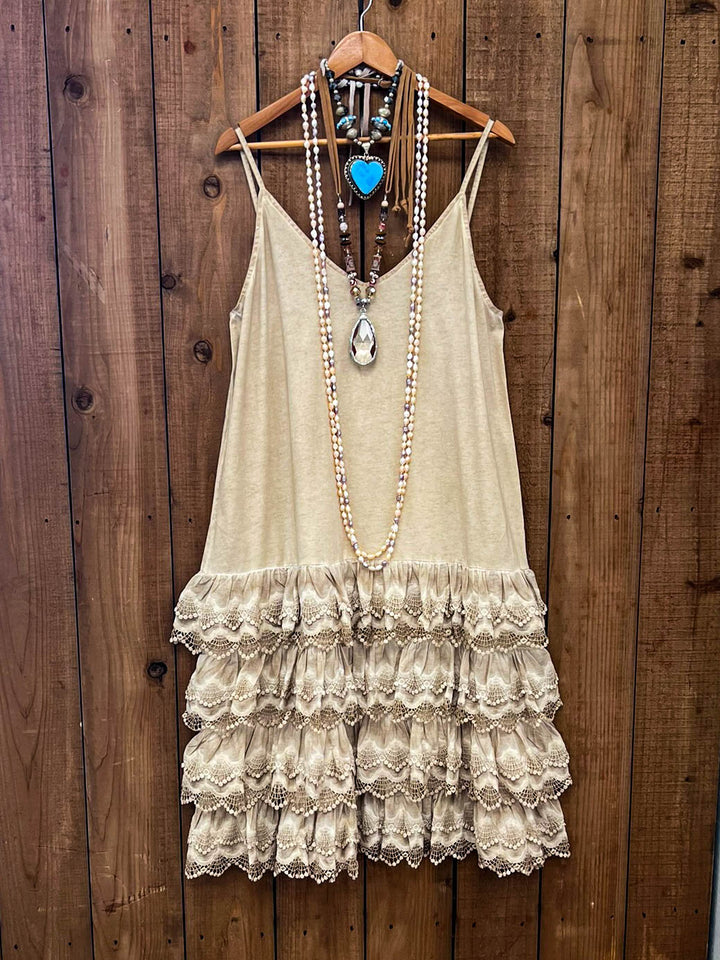 Lacey Layers Maxi Dress Cotton Linen Blend - Made in USA