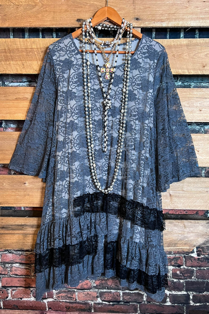 Pure Enchantment Like a Poem Gray Lace Dress