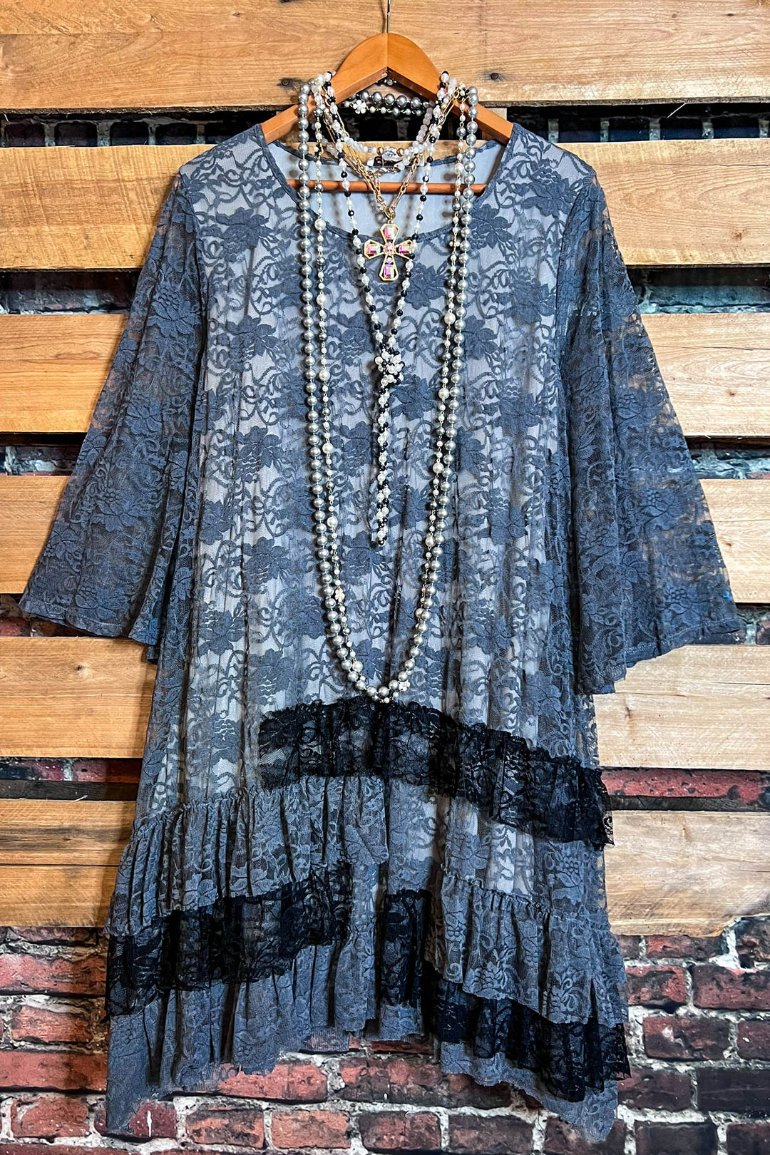 Pure Enchantment Like a Poem Gray Lace Dress