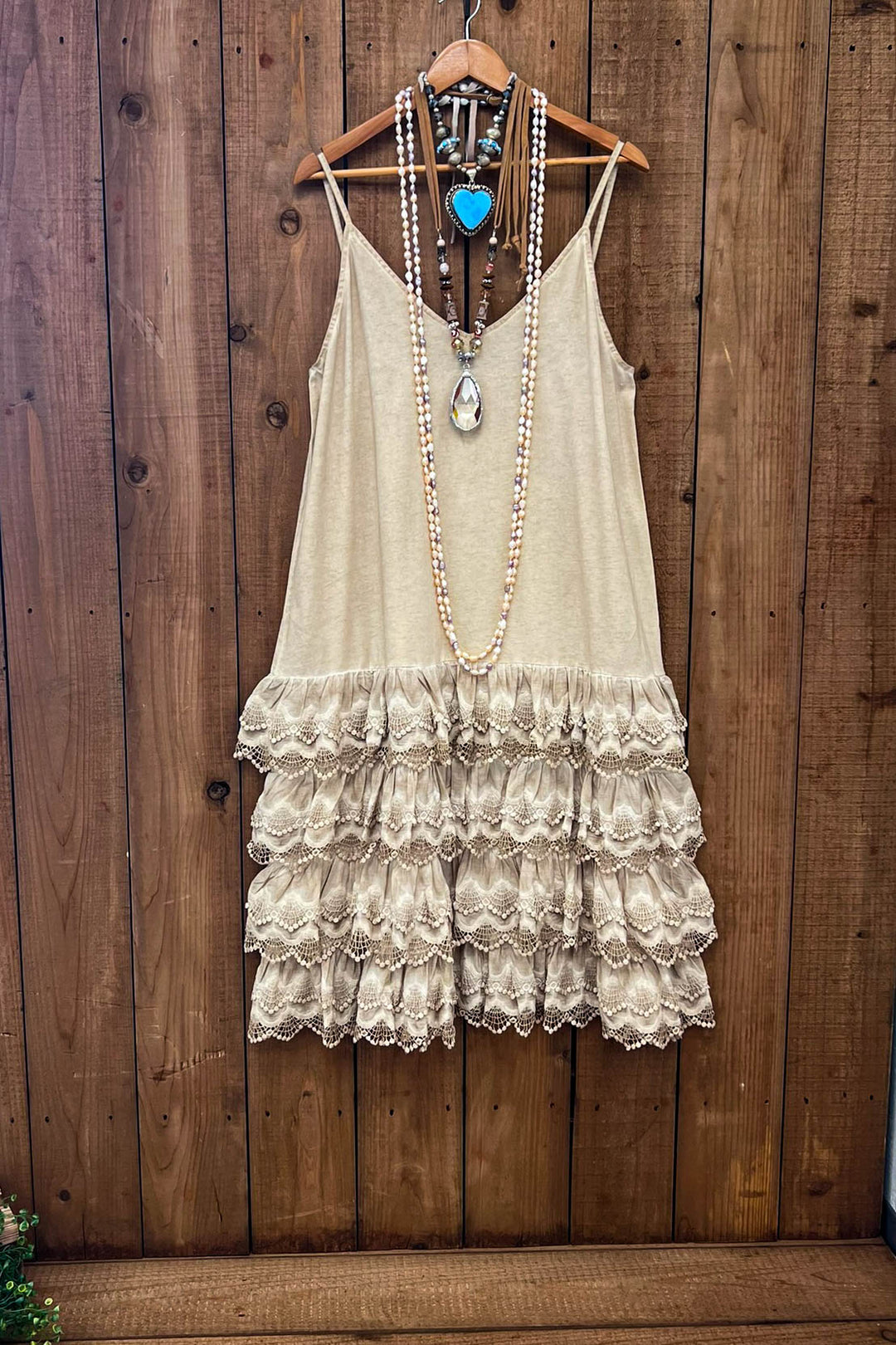 Lacey Layers Maxi Dress Cotton Linen Blend - Made in USA
