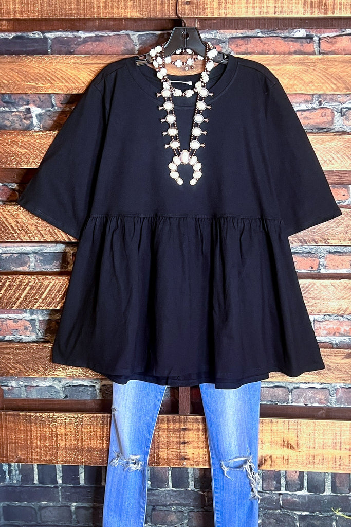 LET'S GO TO TOWN 100% COTTON BLACK BABYDOLL TOP