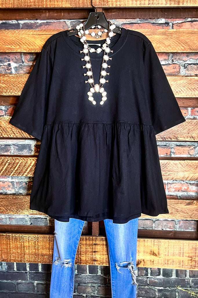 LET'S GO TO TOWN 100% COTTON BLACK BABYDOLL TOP