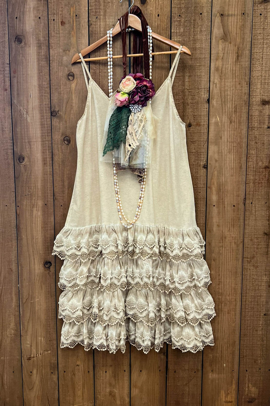 Lacey Layers Maxi Dress Cotton Linen Blend - Made in USA