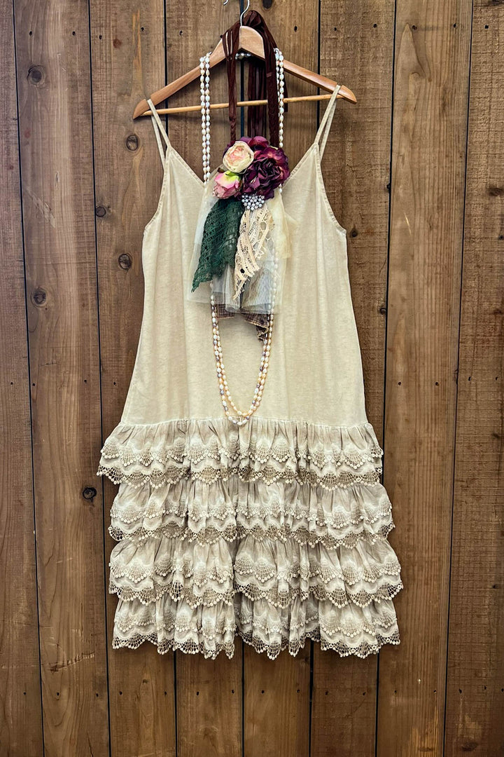 Lacey Layers Maxi Dress Cotton Linen Blend - Made in USA