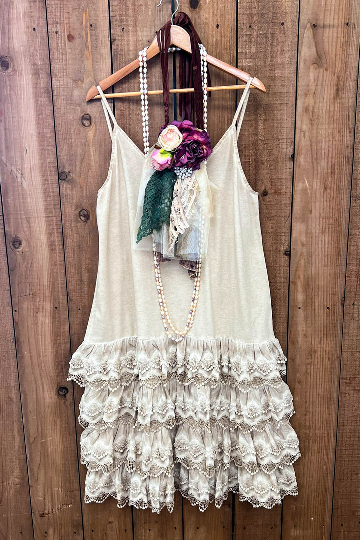 Lacey Layers Maxi Dress Cotton Linen Blend - Made in USA
