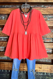 LET'S GO TO TOWN 100 % COTTON BABYDOLL TOP BABYDOLL IN CORAL