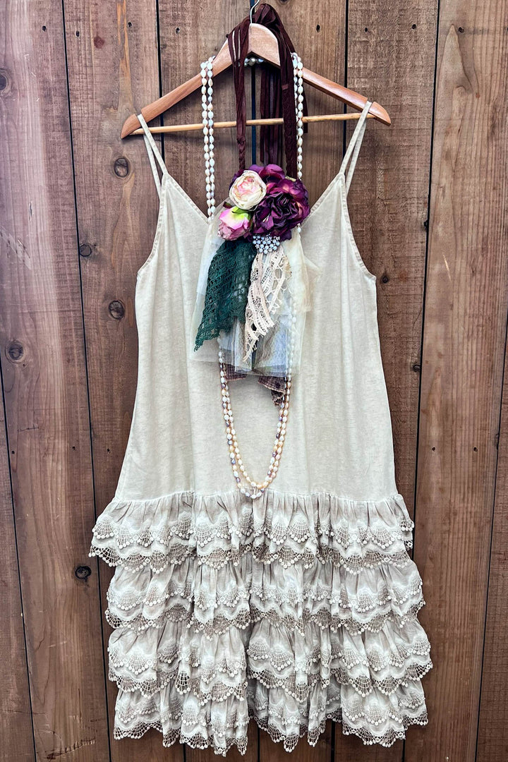 Lacey Layers Maxi Dress Cotton Linen Blend - Made in USA
