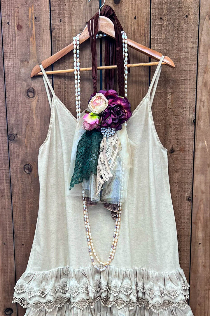 Lacey Layers Maxi Dress Cotton Linen Blend - Made in USA