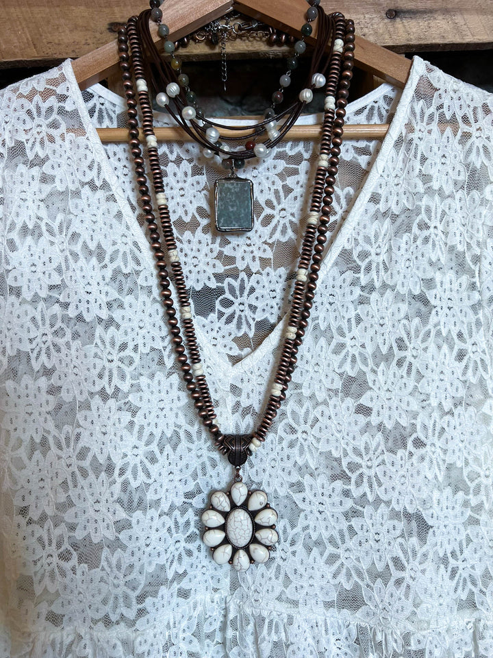 Young At Heart Timeless Pretty Lace 2Pcs Set 3Q Sleeve in White