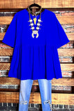 LET'S GO TO TOWN 100 % COTTON BABYDOLL TOP BABYDOLL IN ROYAL BLUE