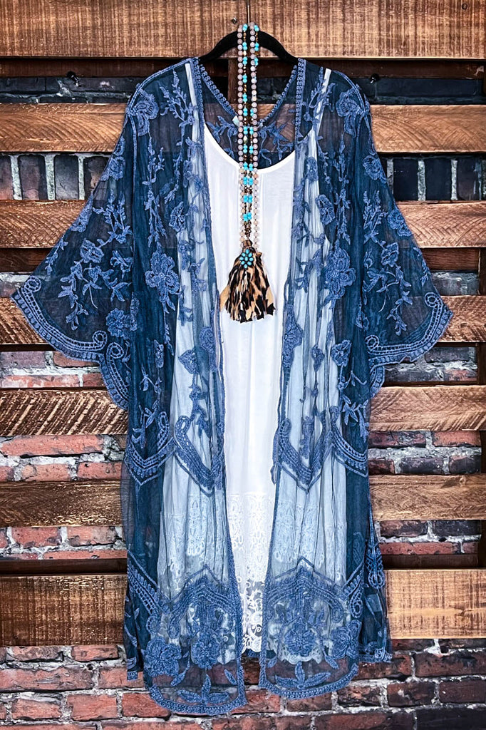 BLISSFUL ROMANCE LACE DUSTER CARDIGAN IN TEAL