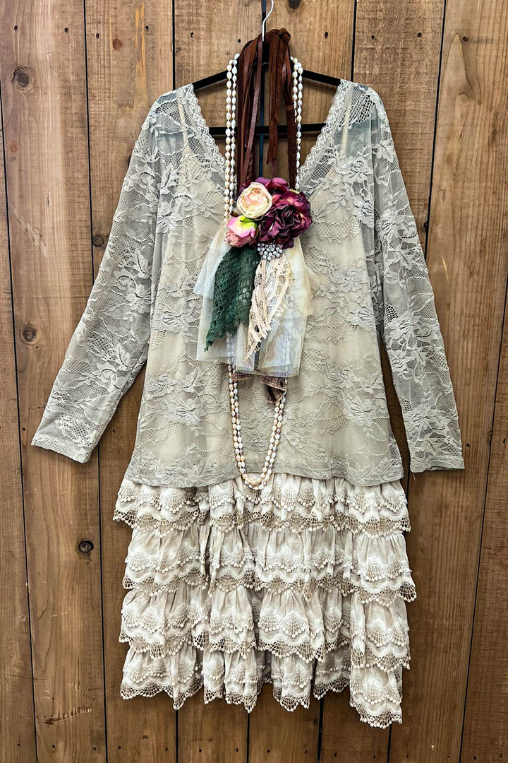 Lacey Layers Maxi Dress Cotton Linen Blend - Made in USA