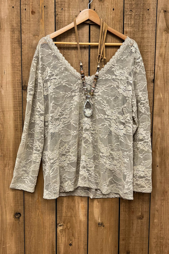 Sweet Vintage Essentials Lace Top - Sand