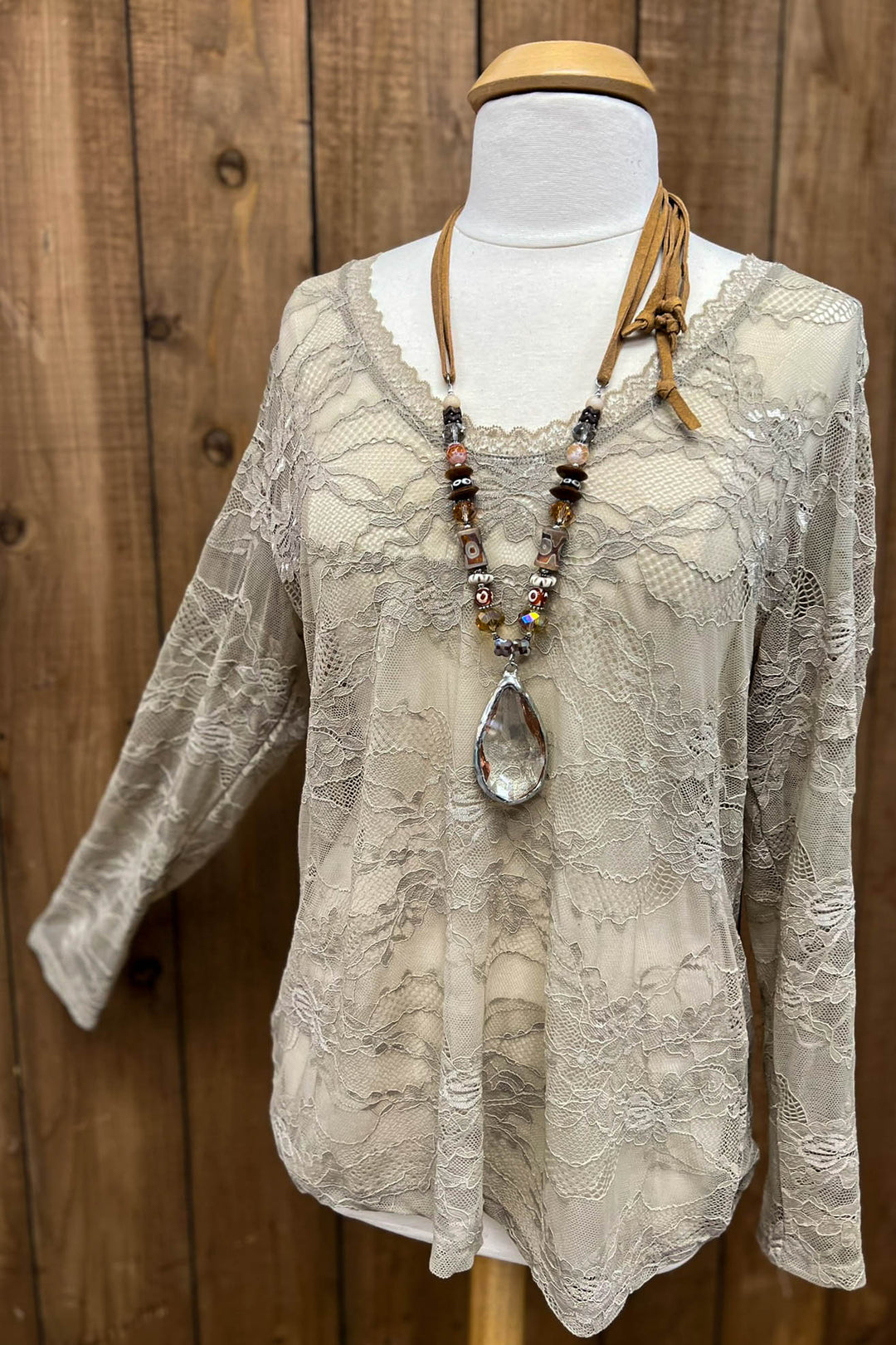 Sweet Vintage Essentials Lace Top - Sand
