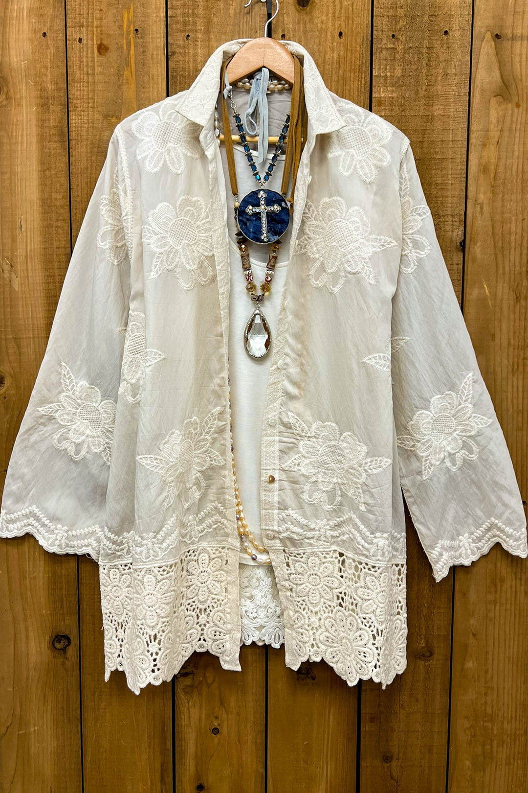 True Love Embroidered Shirt Tunic - Beige
