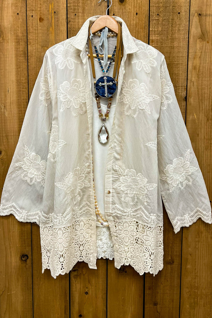 True Love Embroidered Shirt Tunic - Beige