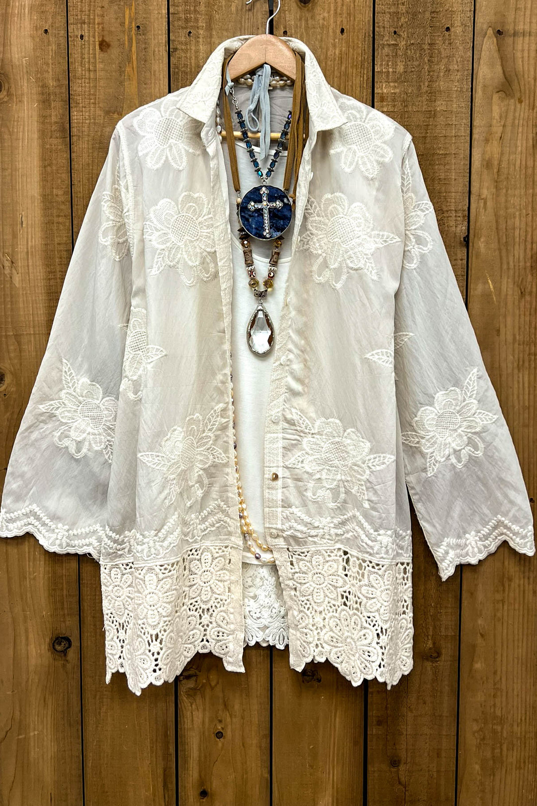 True Love Embroidered Shirt Tunic - Beige