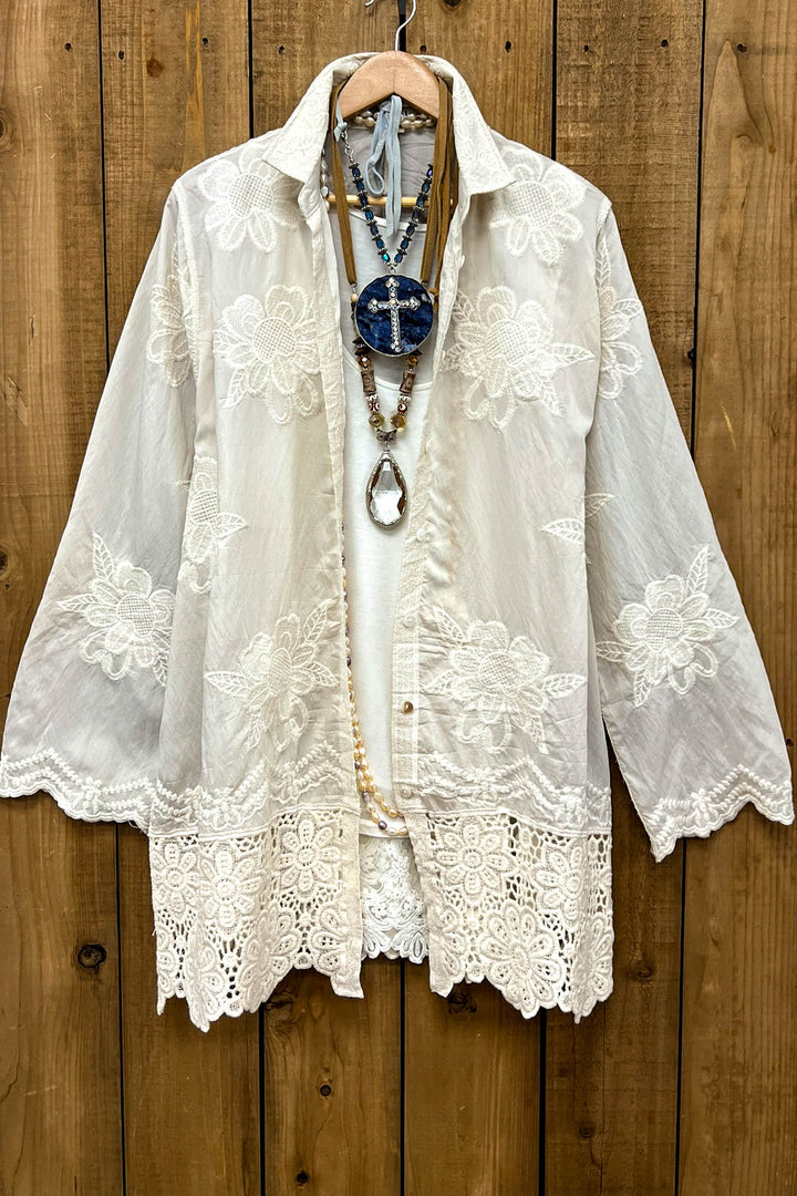 True Love Embroidered Shirt Tunic - Beige