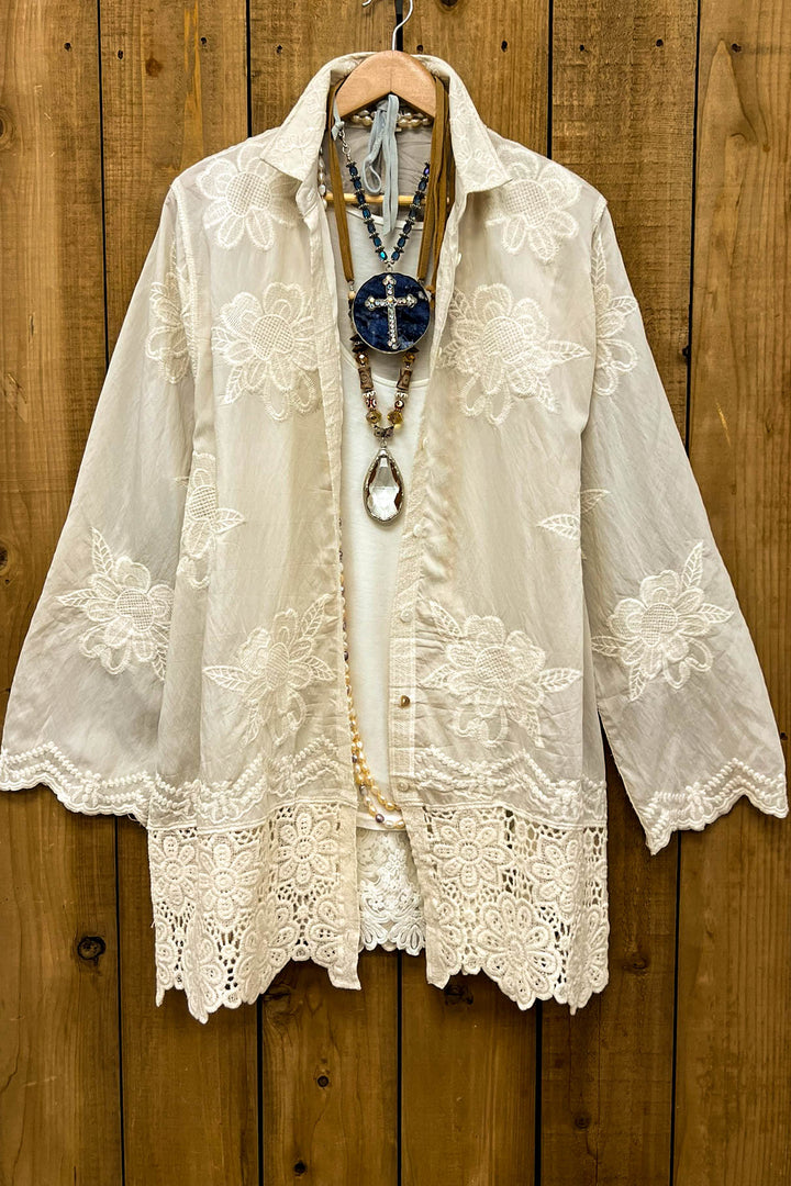 True Love Embroidered Shirt Tunic - Beige
