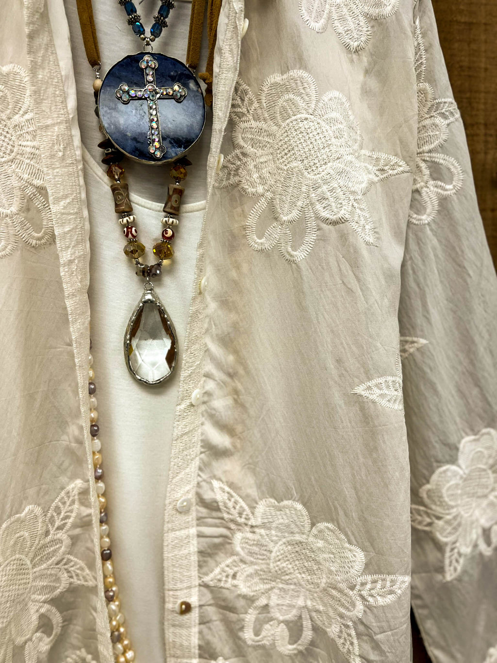 True Love Embroidered Shirt Tunic - Beige