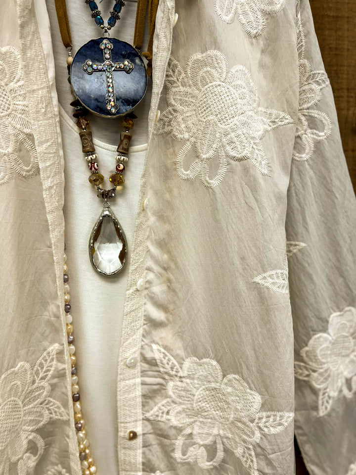 True Love Embroidered Shirt Tunic - Beige