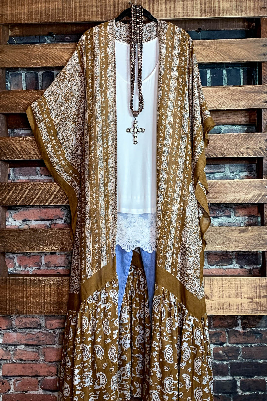 Le Bohemian Heart & Soul Oversized Maxi Kimono in Brown