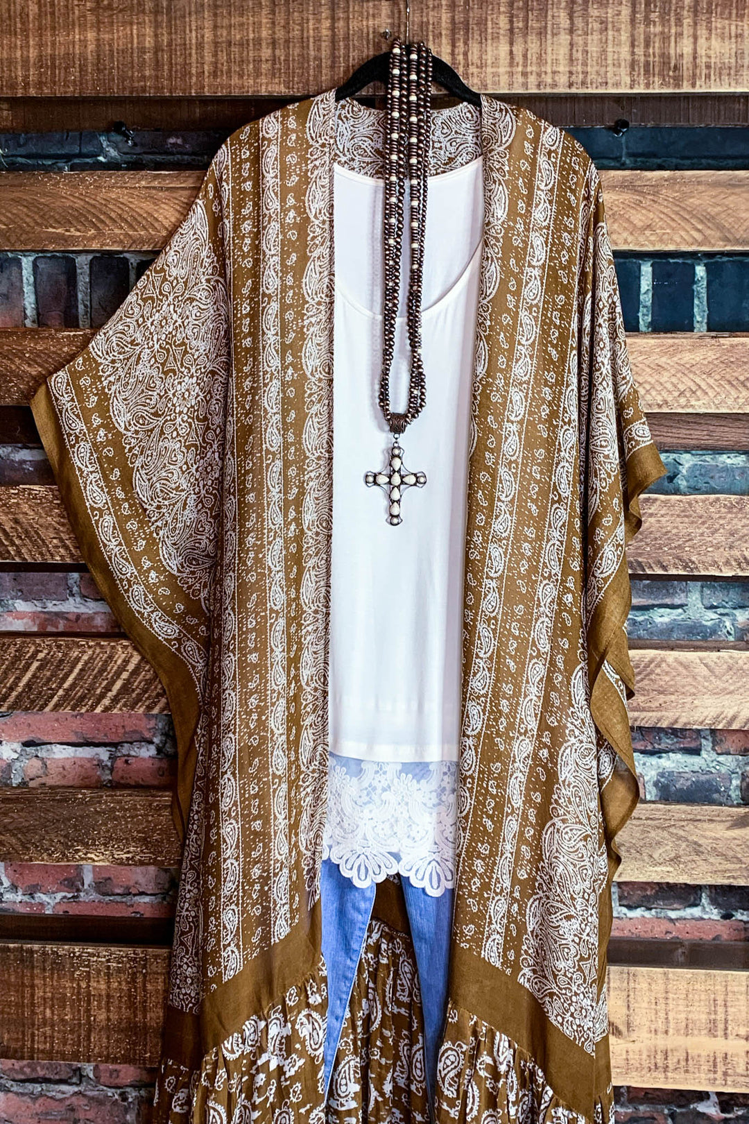 Le Bohemian Heart & Soul Oversized Maxi Kimono in Brown