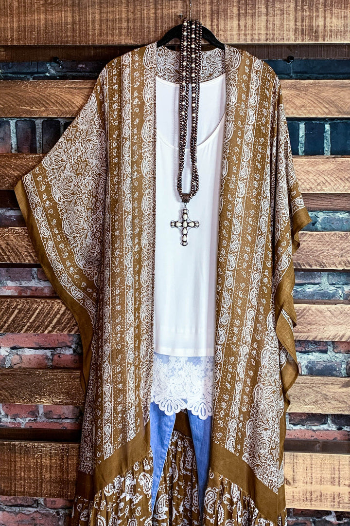 Le Bohemian Heart & Soul Oversized Maxi Kimono in Brown