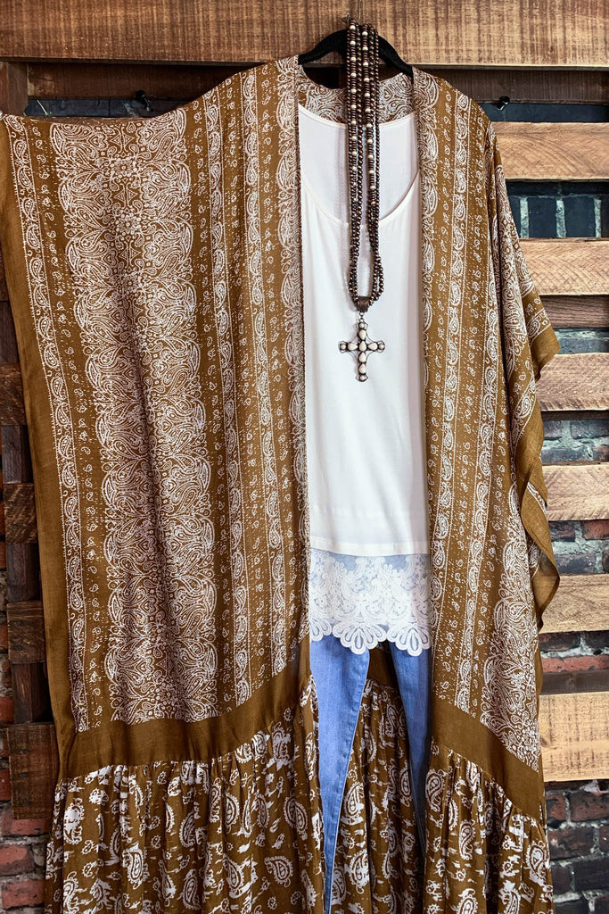 Le Bohemian Heart & Soul Oversized Maxi Kimono in Brown