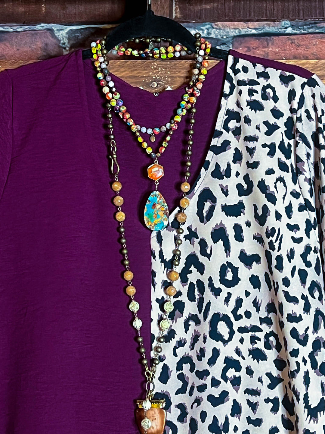 PLUS SIZE COMFORTABLE CHARM PLUM & LEOPARD PRINT TUNIC----------SALE