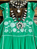 LIVE IN HARMONY KELLY GREEN EMBROIDERED TOP